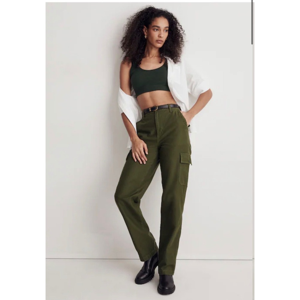 Madewell Baggy Straight Cargo Pants Olive Green Cotton Twill Size 28 Utility